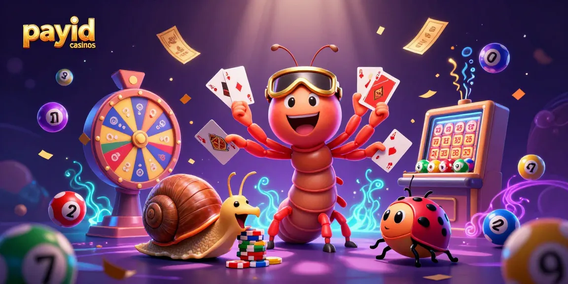 Experience thrilling gameplay at payid casinos featuring a cartoon millipede dealer and vibrant game elements.