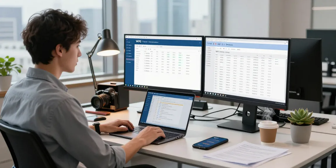 WPS Download in a digital workspace featuring an organized desk with productivity tools.