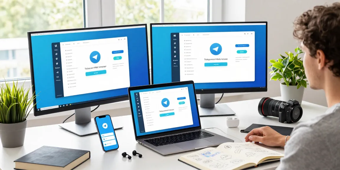 Engaging workspace showcasing the Telegram Web Version on a laptop, promoting digital communication.